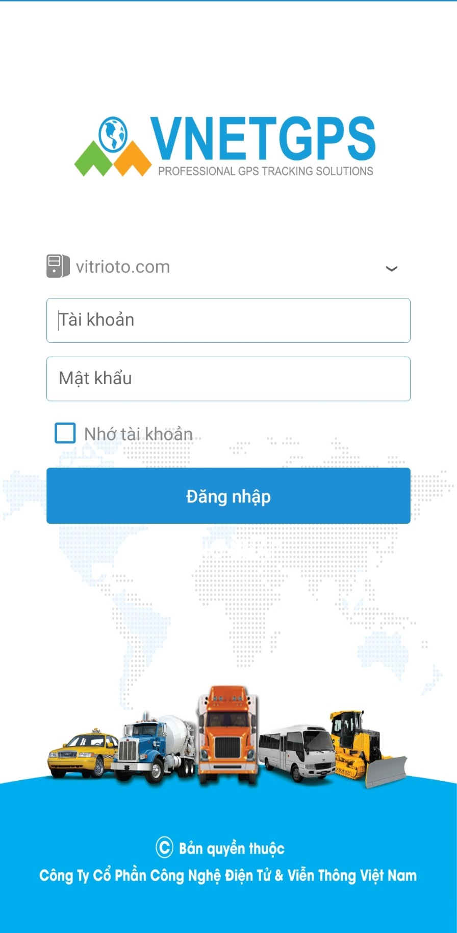 Giao diện đăng nhập app giám sát VNETGPS